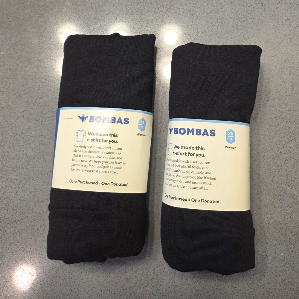Bombas Women Lot Of 2 Black Cotton Blend Crew Neck T-Shirts Size XS/S New